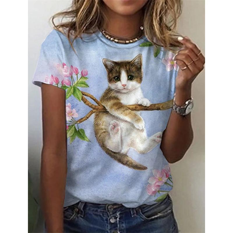 Summer 3d Pattern Printing Beautiful Women's Animal Print Short-sleeved T-shirt Casual Fashion Blouse Suitable for Daily Wear