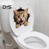 Through-wall Cat Toilet Sticker Waterproof Removable Self-adhesive PVC Living Room Bathroom Wall Art 3D Effect Simulation Kitten Toilet Seat Lid
