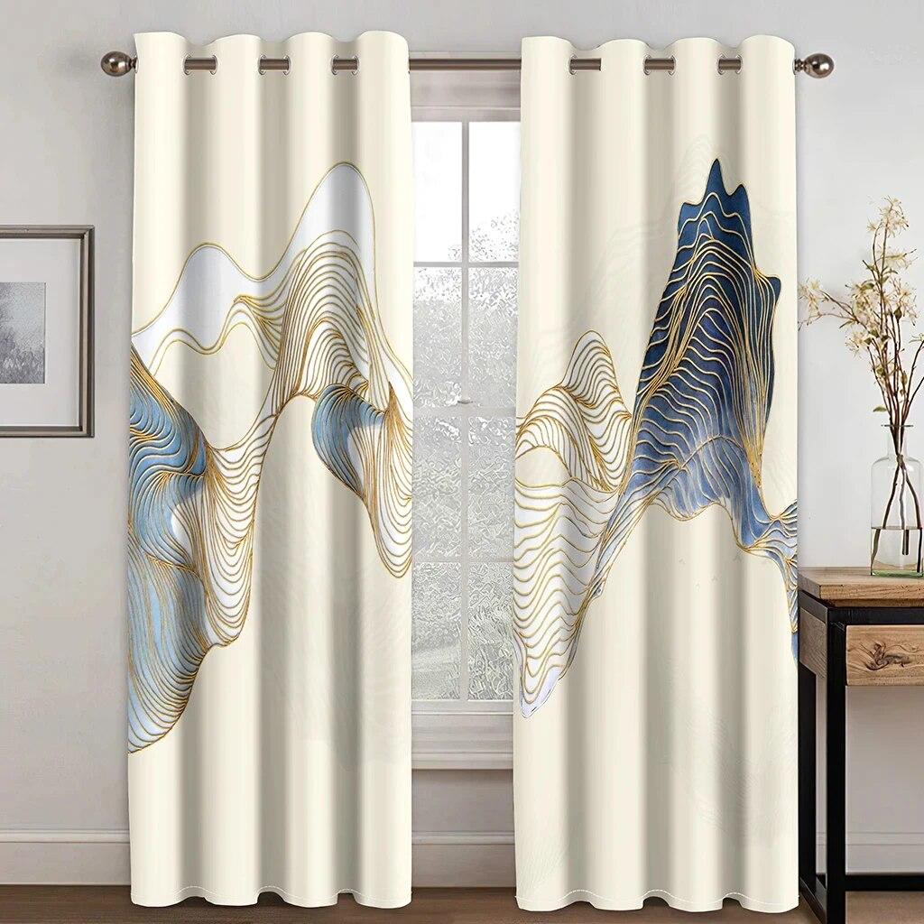 Birds Fly Over The Mountains Pattern High Blackout Curtains For Bedroom Villa Gold Marble Window Curtain For Living Room Drape