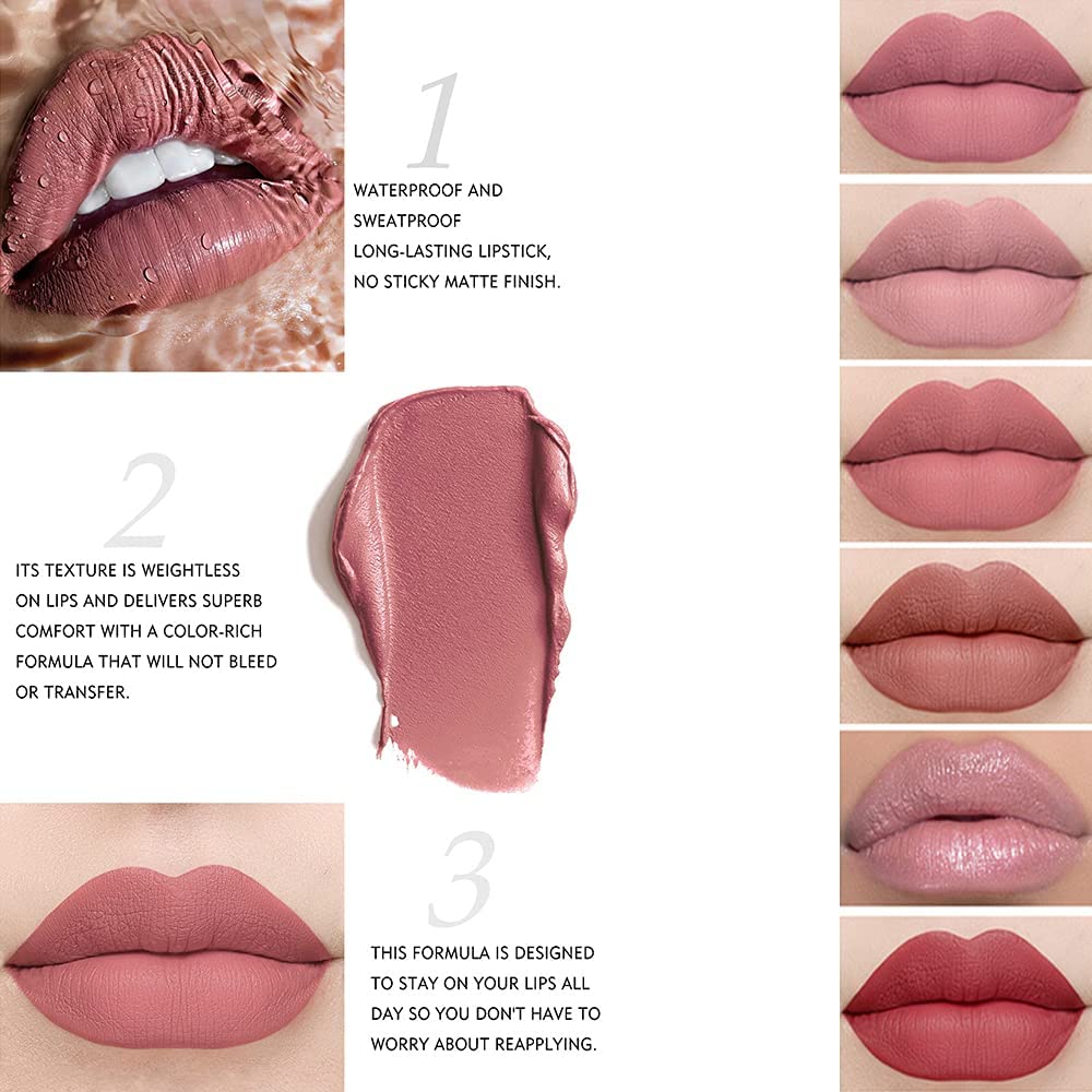 Matte Nude Lipstick Velvety Liquid Lipstick with Sexy Lip Smooth Lip Makeup with Gift Box 12-Color Set, Long-Lasting Non-Stick Cup, Gloss, Tint,