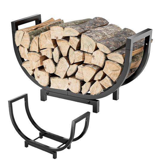 Indoor Outdoor Firewood Rack Heavy Duty Rustproof Metal Curved Log Holder Fireplace Patio Deck Firepit Firewood Storage Organizer Rack