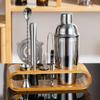 10 Piece Premium Stainless Steel Cocktail Shaker Set with Elegant Bamboo Stand - Complete Kit for Home and Bar Bartenders To Use