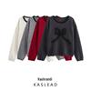 2024 Autumn Women's European & American Style 3D Bow Color Block Round Neck Knit Sweater