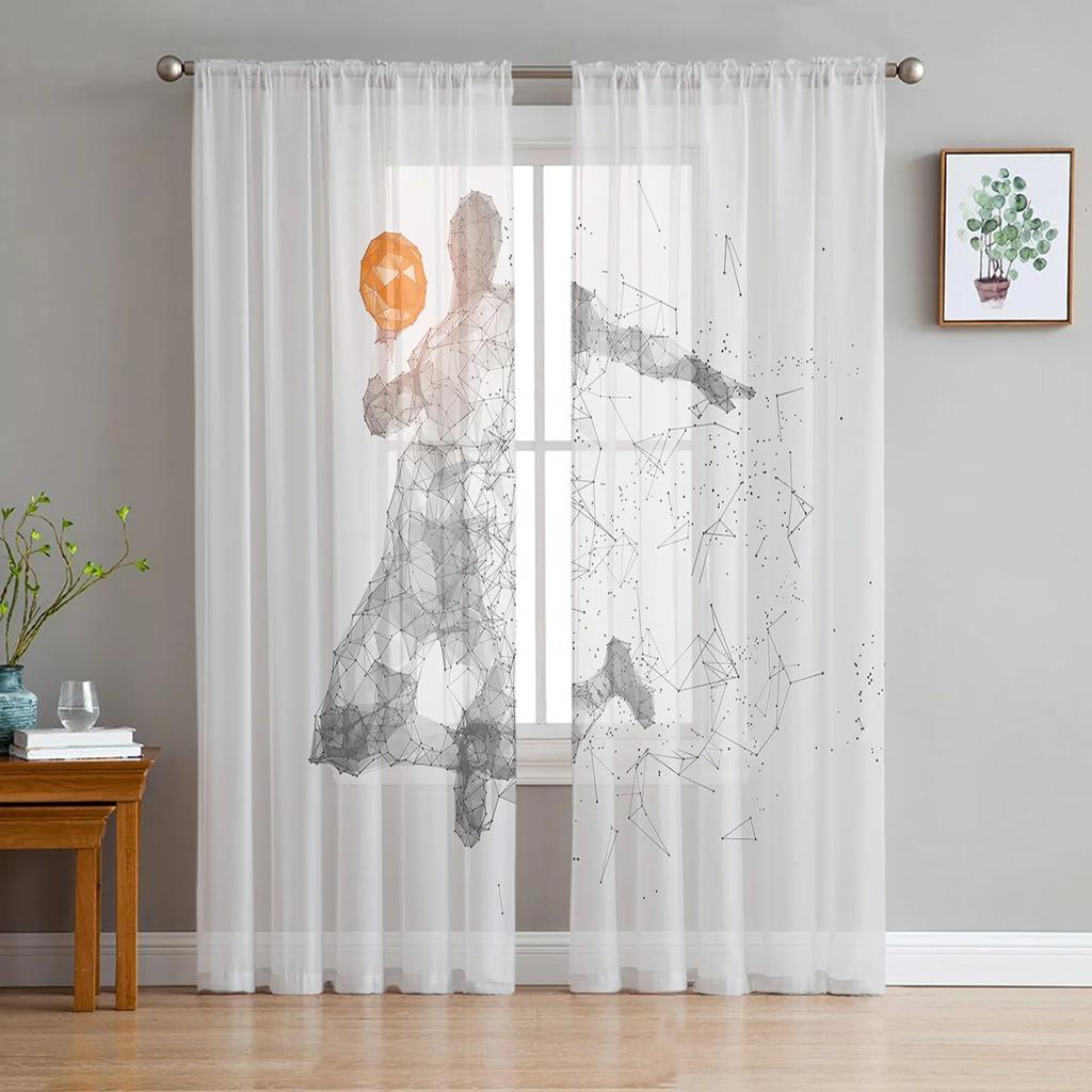 Comic Cartoon Basketball Sheer Curtain for Bedroom Tulle Voile Curtain for Kitchen Living Room Decor Window Treatment