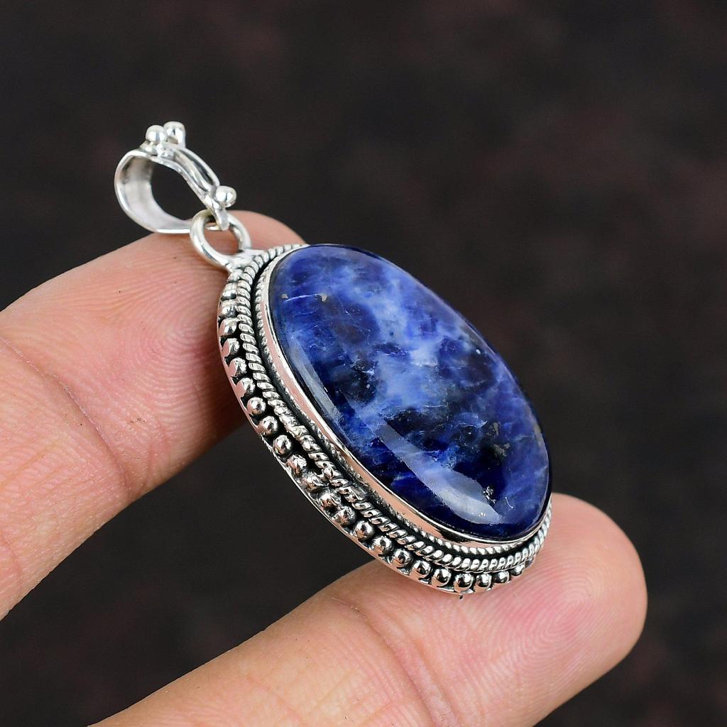 Sodalite Pendant Genuine Gemstone Pendant 925 Sterling Silver Pendant Handmade Pendant Sodalite Jewelry For Her Gift For Mom Elegant Jewelry