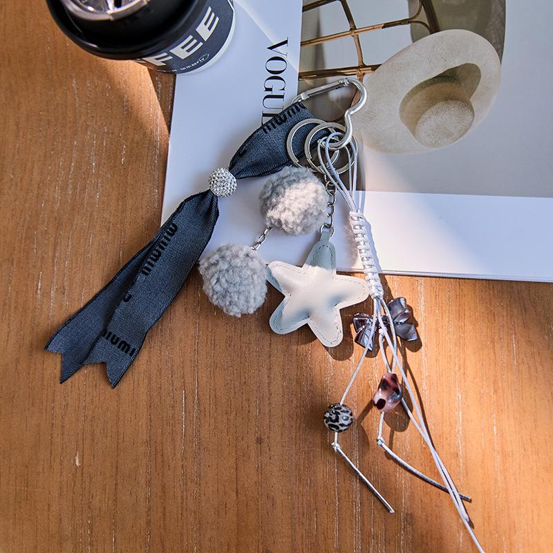 Y2K Star Heart Leather Bag Pendant Keychain Ins Style Girly Keyring Car Key Holder Backpack Hanging Decoration Key Accessories