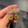 Micro Inlaid Zircon Yellow Water Drop Wings Long Earrings Female Needle Temperament Small Daily Bow for Women Jewelry Gift