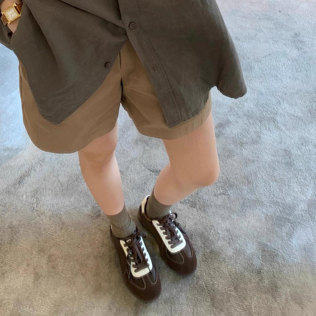 Sheepskin Version~ Grape Mother Lace-up Color Matching Round Head Versatile Comfortable Sports and Leisure Inner Height Increase Leather Training