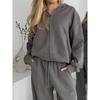 Women's New Zipper Hooded Sports Cardigan with Tie Up Pants Two-piece Casual Set