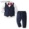 Baby Boys 4 Pcs Tuxedo Suit Tie Shirt Vest Pants Formal Outfit Set Boys Wedding Colthes Children Clothing