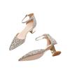 Wedding Shoes Main Wedding Dress Is Not Tired of Feet Bridal Shoes Golden One-word Strap High Heels Women's Thick Heels Beautiful Crystal Bride