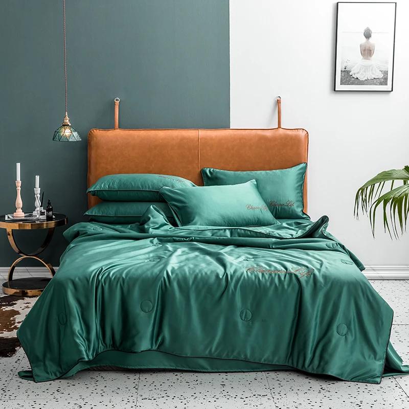 European Classical Solid Color Style Silk Summer Quilt Single KING QUEEN Size Cool Breathable Soft Skin-friendly