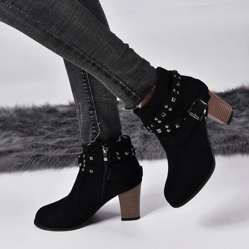 Autumn Winter Women Boots Zipper Rivet  Suede Women Winter Boots Cotton Ankle  Women's Shoes Round Toe Shoes 2024