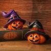 Indoor Outdoor Halloween Pumpkin Ornament Witch Hat Design Retro Cute Pumpkin Figurine Table Festival Decoration