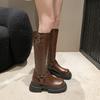 But Knee Boots Women's 2024 Autumn New Belt Buckle Thick-soled Waterproof Table Heightening Versatile and Thin Knight Boots