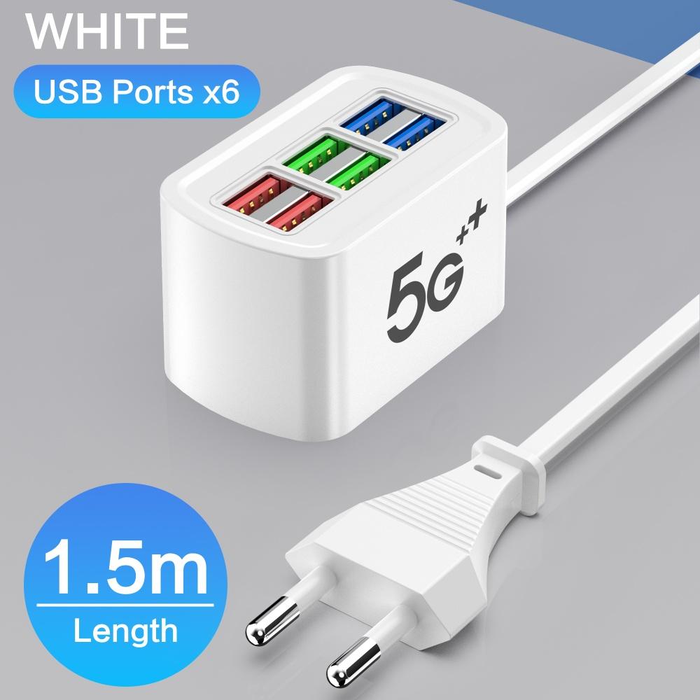 USB Charger 6 Port Power Strip Universal Electric Socket EU/US Plug Phone Charger Adapter Multifunction Extension Cable Socket