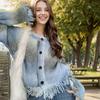 New Women's Gradient Color Knitted Long Sleeve Cardigan - European & American Loose Fit Fringe Sweater Coat