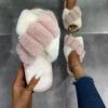 2024 Women Winter House Furry Slippers Fluffy Faux Fur Cross Design Home Slides Ladies Soft Warm Plush Slipper Female Flip Flops