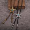 Men's Rodeos Bolo Tie with Metal Star and Turquoises Leather Cord Necktie Adjustable Chain Necklace for Western Fashion