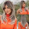 Long Brown Straight Layered Wig with Bangs Natural Looking Soft Synthetic Wigs Daily Party Use Fake Hair High Temperature Fiber