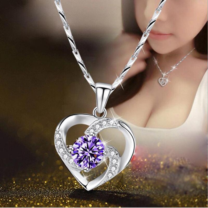 New Luxury Crystal CZ Heart Pendant Necklace Necklace Original 925 Silver Chain Necklace Women Jewelry