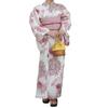 RAVIR Yukata Deep Red with Large Daisy Passionate Japanese Fluffy Obi Belt and Geta One Size Fits All Women's 3-Piece Set, Print, Style, Sandals,