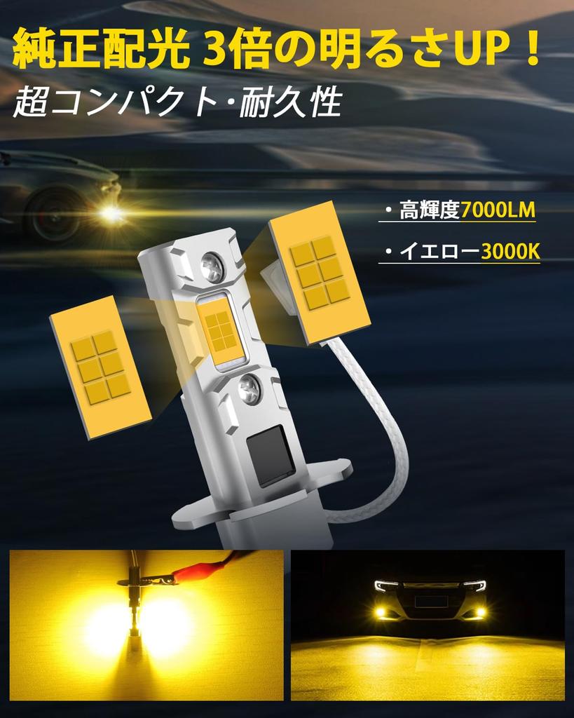 H3 LED Fog Lamp, Yellow, H3 LED, Adjustable Angle, H3, Short LED Bulb, 3000K