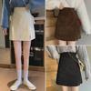 High Waist A-Line Corduroy Skirt with Slit - Women's Autumn/Winter 2022 Trendy Short Skirt