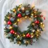 Christmas Wreath Artificial Pine Needles Wreath with Lights Xmas Wreath with Faux Pinecone Berry for