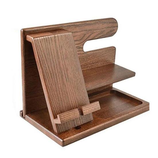 Phone Charging Stand Wooden Desk Organizer Rack Stable Groove Design Mobile Phone Holder for Home Room