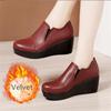 Fashion Wedges Women Shoes Autumn Winter Slip-On High Heels Round Toe Genuine Leather Casual Ladies Platform Shoes Woman Boots
