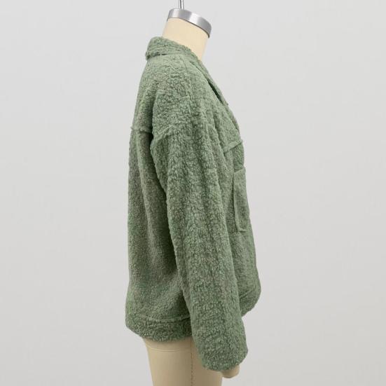 Winter Women Jacket with Double Pockets Thick Fleece Button Closure Cardigan Long Sleeves