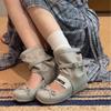 Cowhide Version Boots Summer New Design Sense Round Head Bow Thick Heel Cool Boots Ballet Shoes