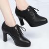 Thick Bottom Soft Leather Oxford Shoes British Lace Up Women Platform Pumps 2024 Deep Mouth Block High Heels Shoes Office Mom