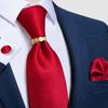 New Tie Set for Men Solid Color Tie Silk Necktie Handerchief Cufflinks Ring for Weding Business