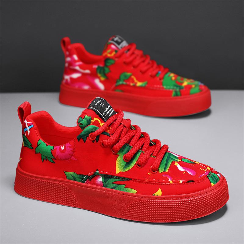 Fashion Mens Oriental Floral Canvas Sneakers Autumn Chinese Style Street Hip Hop Casual Shoes Breathable Embroidered Print Daily Walking