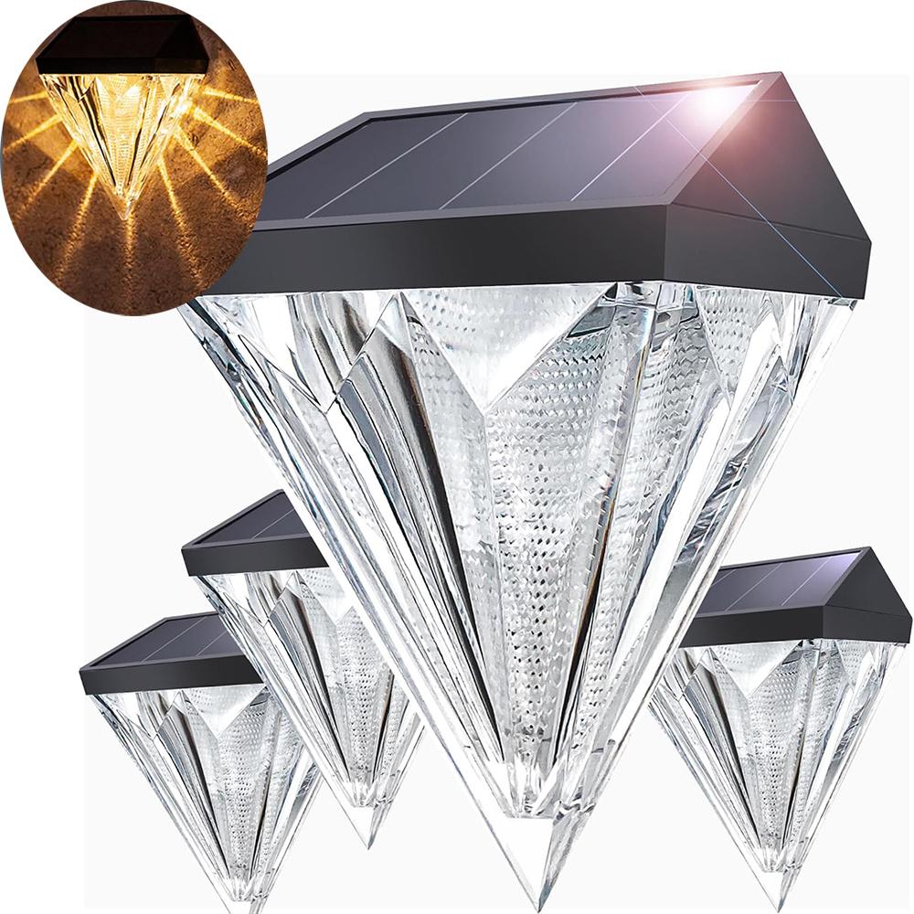 Solar Fence Lights Outdoor Garden Diamond Solar LED Wall Light IP65 Waterproof Garden Step Light for Terraces Railings