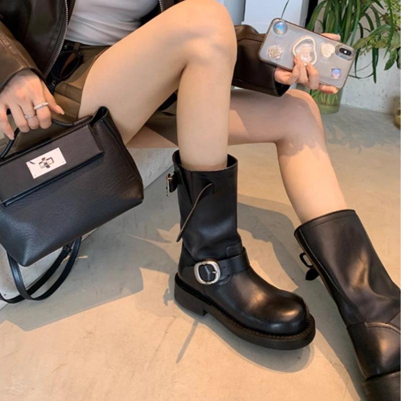 New Spot Grape Mother Same Marseille Diary Retro Metal Buckle Round Head Polished Martin Boots Leather Locomotive Pile