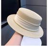 New Summer Sunshade Fashion Pearl Grass Weaving Top Hat for Women Seaside Beach Hat Flat Top Grass Hat for Travel