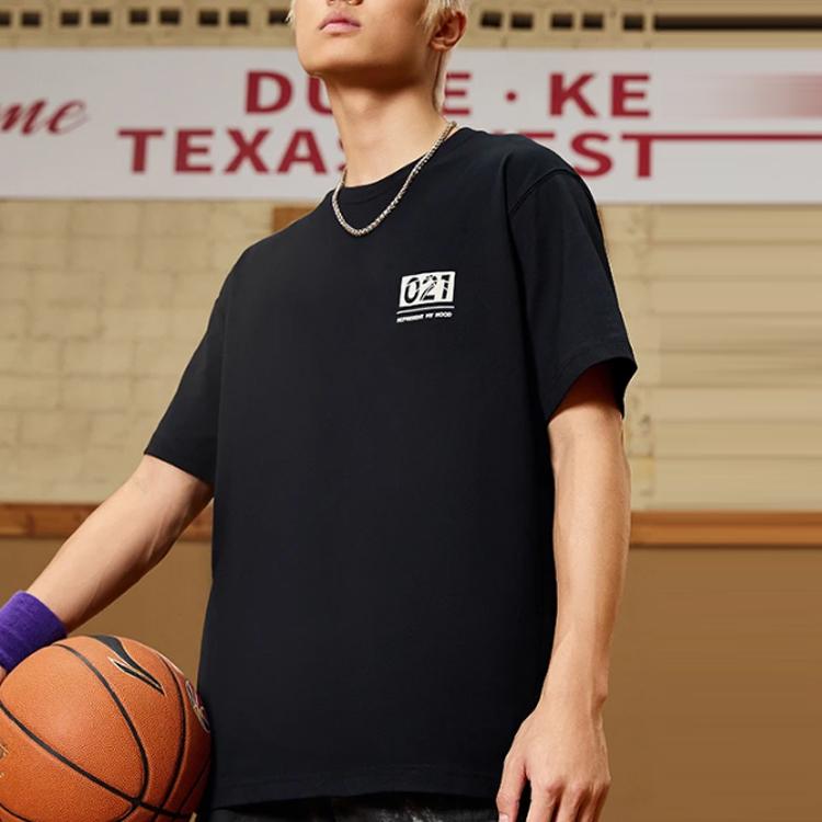 Li-Ning Badfive 2022 Shanghai City Limited Edition Hu Hood Letter Print Loose Round Neck Short Sleeve T-Shirt Unisex Tops Black AHSSB05-3