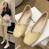 Mary Jane Women's Shoes 2024 Summer New Korean Version Fashion Shallow Mouth Flat Style Pearl Soft Bottom Small Leather Shoes