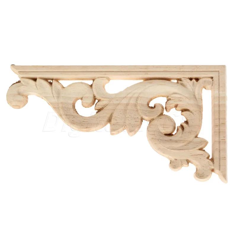 13cm Unique Natural Floral Wood Carved Wooden Figurines Crafts Corner Appliques Frame Wall Door Furniture Woodcarving Decorative