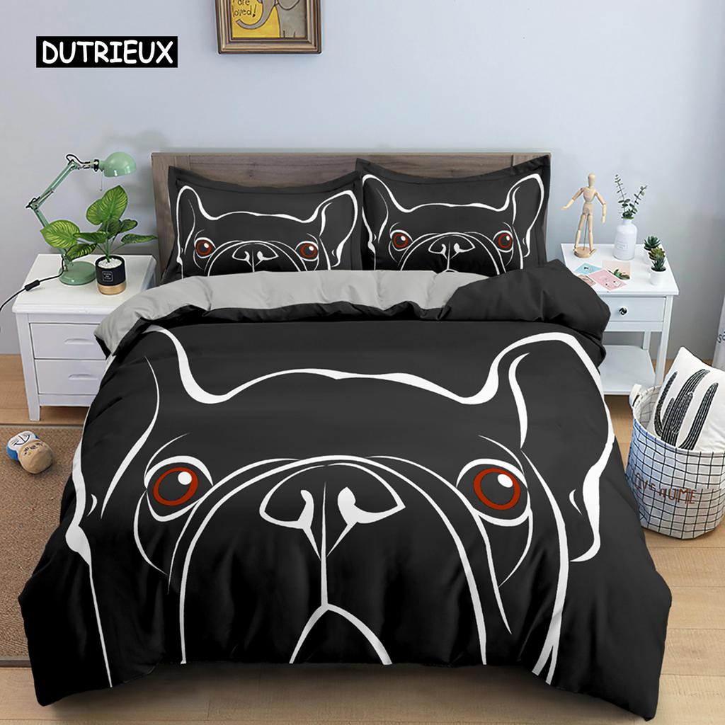 Cute Cartoon Bulldog Pattern Duvet Cover Set King Full Size Bedding Set Room Decor Soft Microfiber Quilt/Comforter Cover 2/3PCS