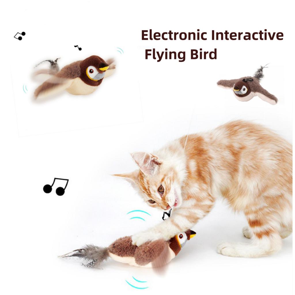 Interactive Cat Toys Rechargeable Chirping Flapping Bird(no Flying) with Catnip for Indoor Cats Kitten Touch Activated Plush Toy