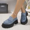 Fashion Rimocy 2024 New Women Chunky Heels Loafers Fashion Crystal Slip On Platform Shoes Woman Gothic Thick Bottom Shallow Denim Pumps