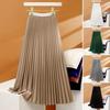 Women Maxi Skirt Elastic High Waist Pleated Skirt Solid Color Smooth Satin A-Line Skirt Work Leisure Wear