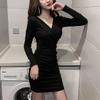 Women's Sexy V-Neck Slim Black Short Dress for Autumn/Winter