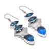Natural Swiss Blue Topaz Gemstone 925 Sterling Silver Earring 2.36" E8H76