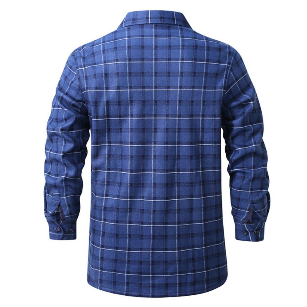 Men's Fleece And Thickened Warm Checked Button Shirt, Men's Fashionable Square Collar Casual Long-sleeved Top