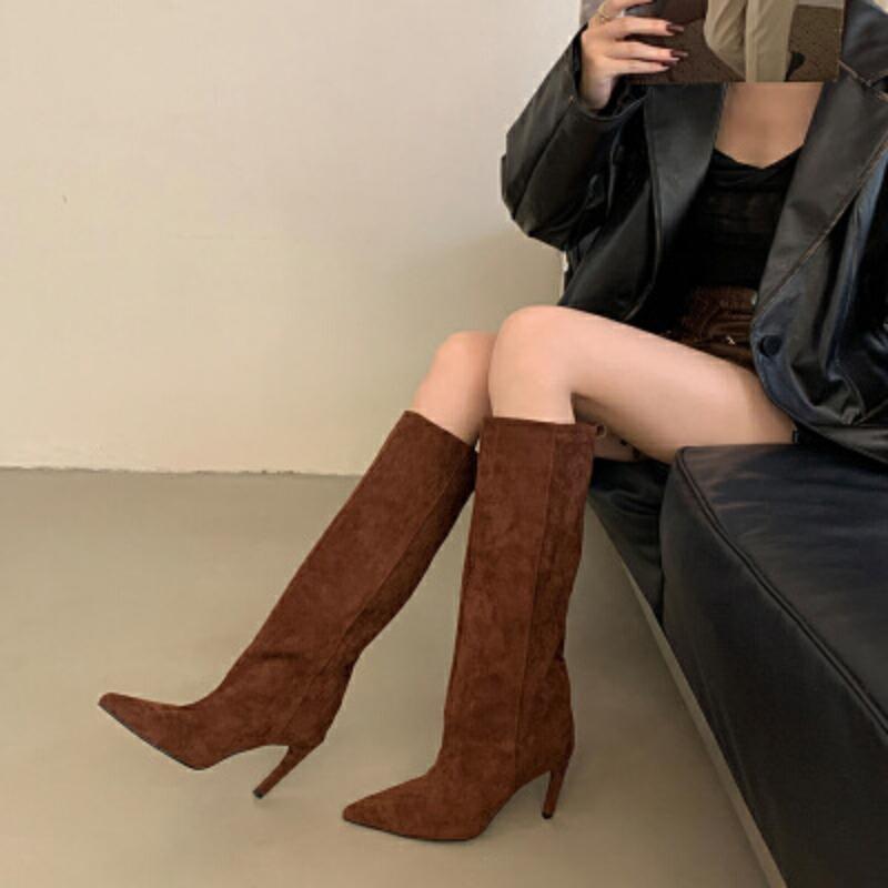 Straight Boots New Fashion Pointed High Boots Simple Temperament Versatile High-heeled Boots Long Boots Women